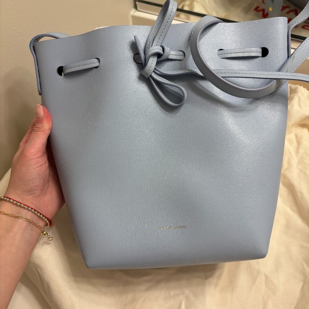 Mansur Gavriel Pale Blue Saffiano Leather Bucket Crossbody